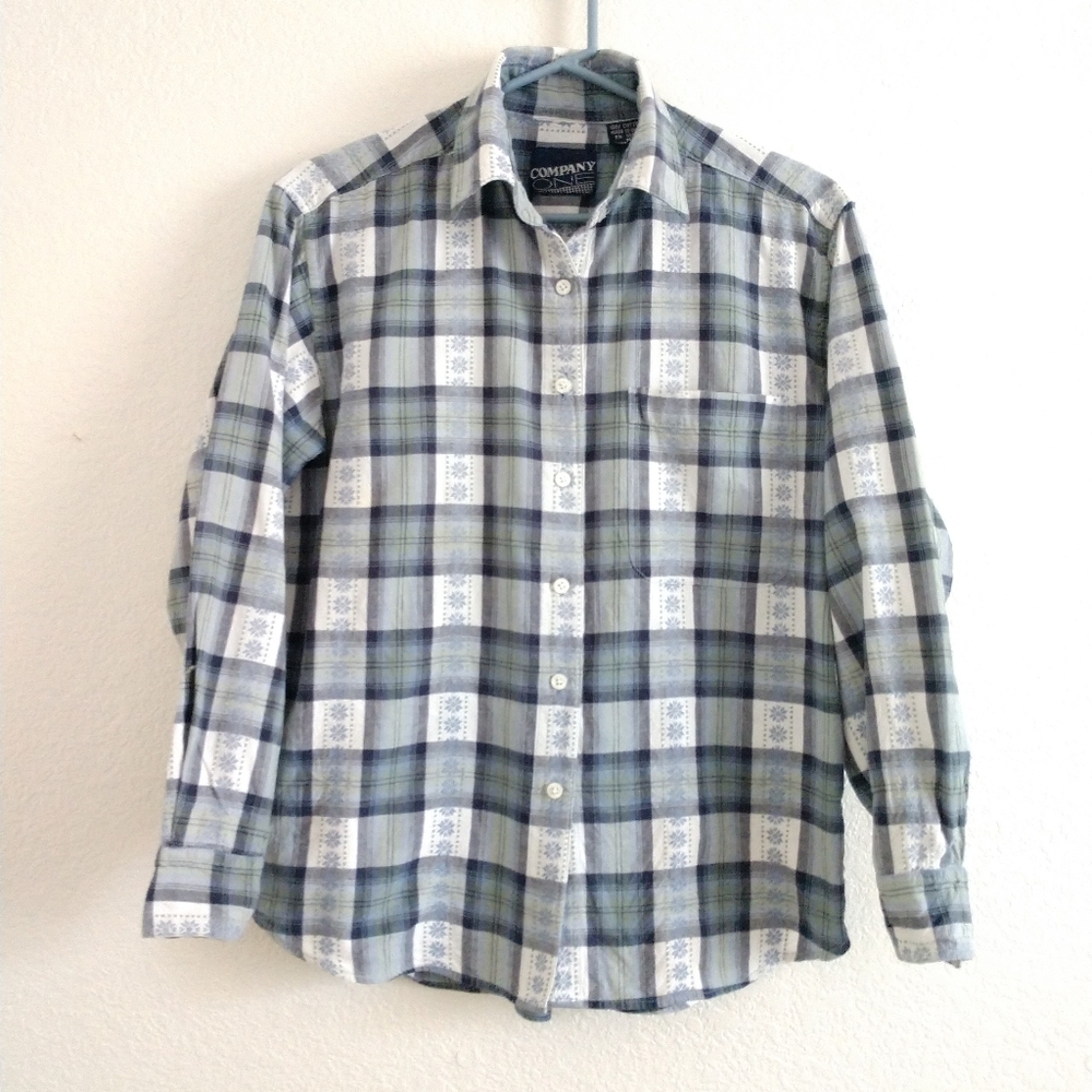Company One Embroidered Flowers Shirt Plaid Check Size Medium Chest 38"